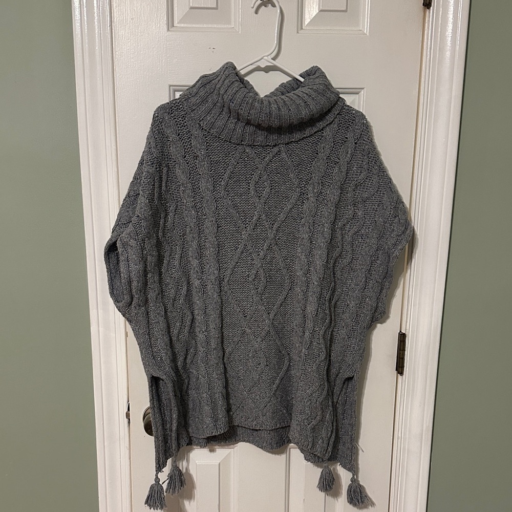 Sonoma Charcoal Cable Knit Turtleneck Poncho